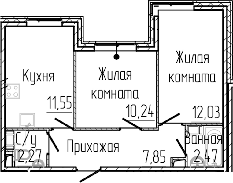 2-комнатная квартира 46.4 м², 1/8 эт., ЖК «SERTOLOVO PARK»